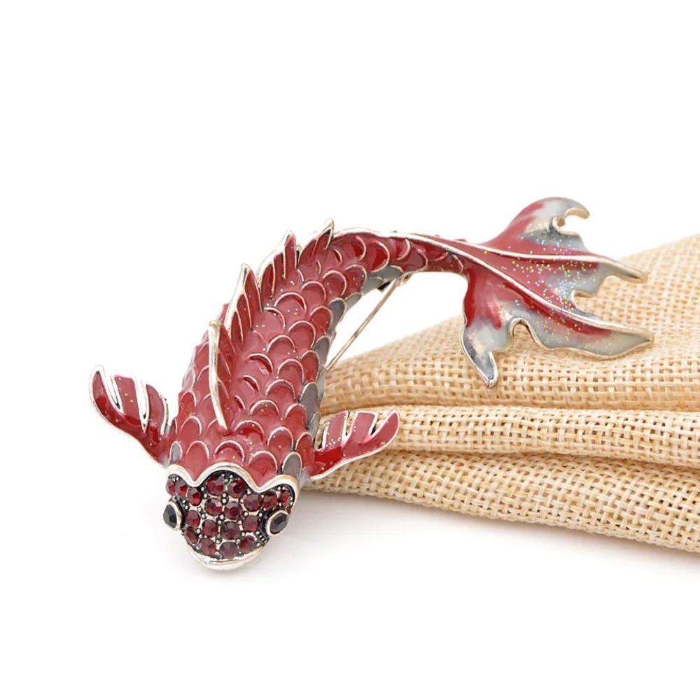 BIG RED FISH ENAMEL BROOCH / PIN